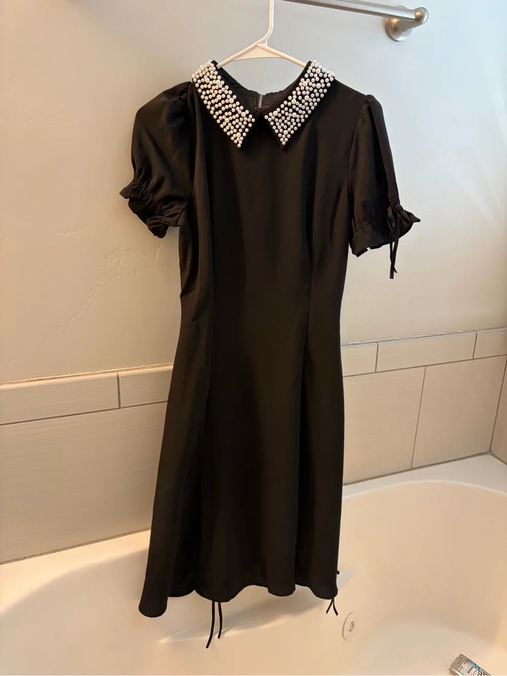 Ivy City Co Black Midi Dress with Pearl Collar - Picture 3 of 6